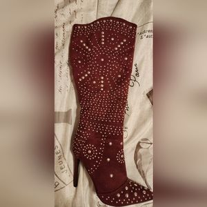 Knee boots, suede burgundy, size 7.5